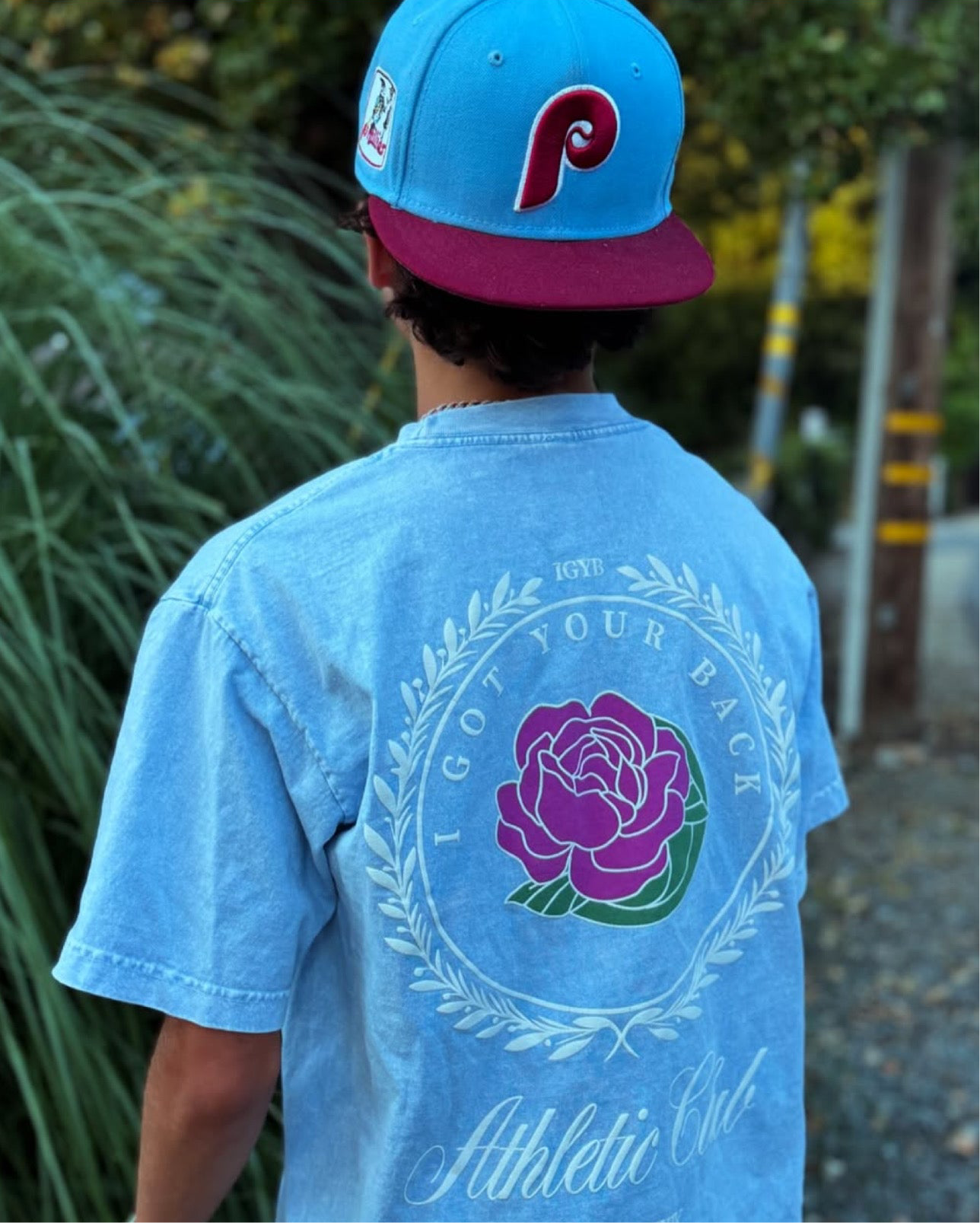 The "SKY" Athletic Club Tee Crewneck Graphic Design Puff Print Shirt Streetwear Fit Inspired in Light Denim-looking blue