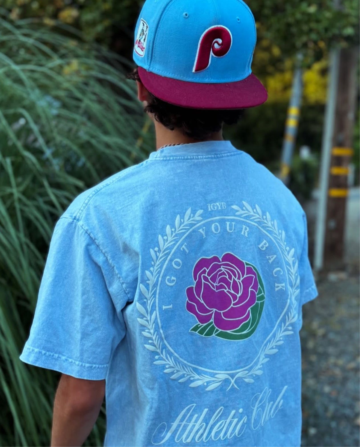 The "SKY" Athletic Club Tee Crewneck Graphic Design Puff Print Shirt Streetwear Fit Inspired in Light Denim-looking blue