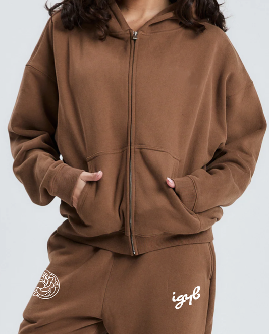 IGYB "Athletic Club" Zip Up Hoodie (Oversized Unisex - Embroidered Peony Logo)