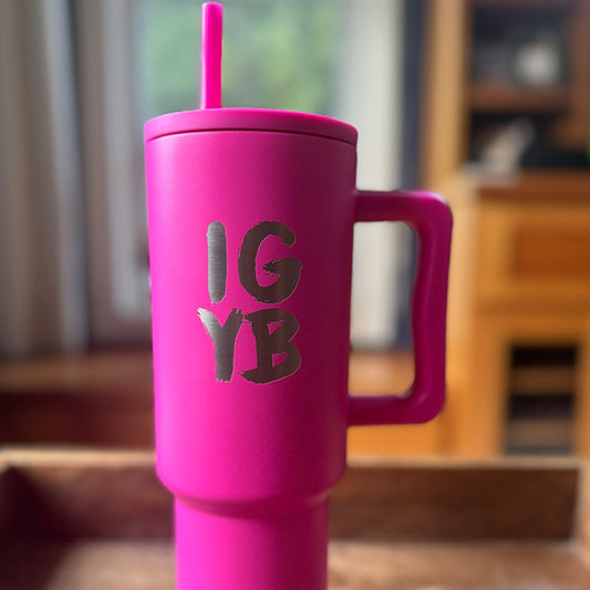 "Aura" 40 oz Large Insulated Stainless Steel Tumbler with Handle & Straw