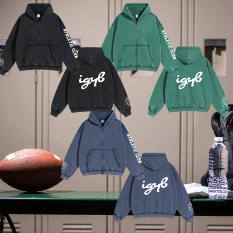 IGYB Athletic Club Zip-Up Hoodie in Vintage Wash Navy