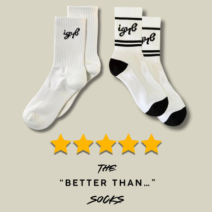 “Better Than” Socks (White with black stripes)