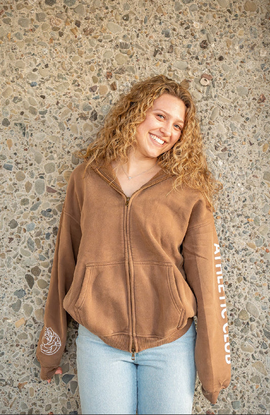 IGYB "Athletic Club" Zip Up Hoodie (Oversized Unisex - Embroidered Peony Logo)