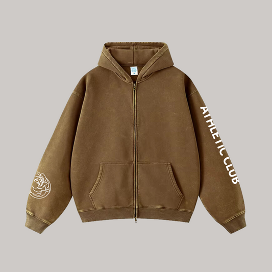 IGYB "Athletic Club" Zip Up Hoodie (Oversized Unisex - Embroidered Peony Logo)