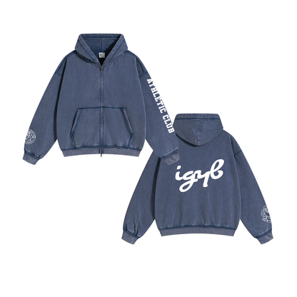 IGYB Athletic Club Zip-Up Hoodie in Vintage Wash Navy