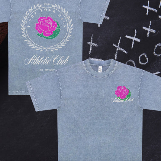 The "SKY" Athletic Club Tee Crewneck Graphic Design Puff Print Shirt Streetwear Fit Inspired in Light Denim-looking blue