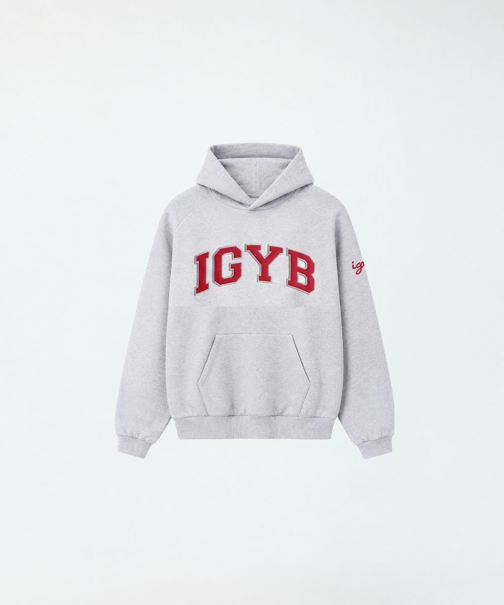 Playmaker Hoodie | Gray x Red Varsity Letters