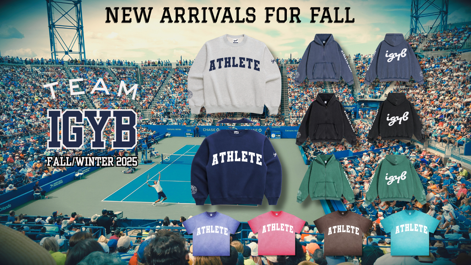 Tennis match with athletic wear and 'Team IGYB' branding displayed.
