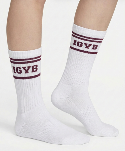 Unisex IGYB Varsity Socks | White x Maroon Stripes