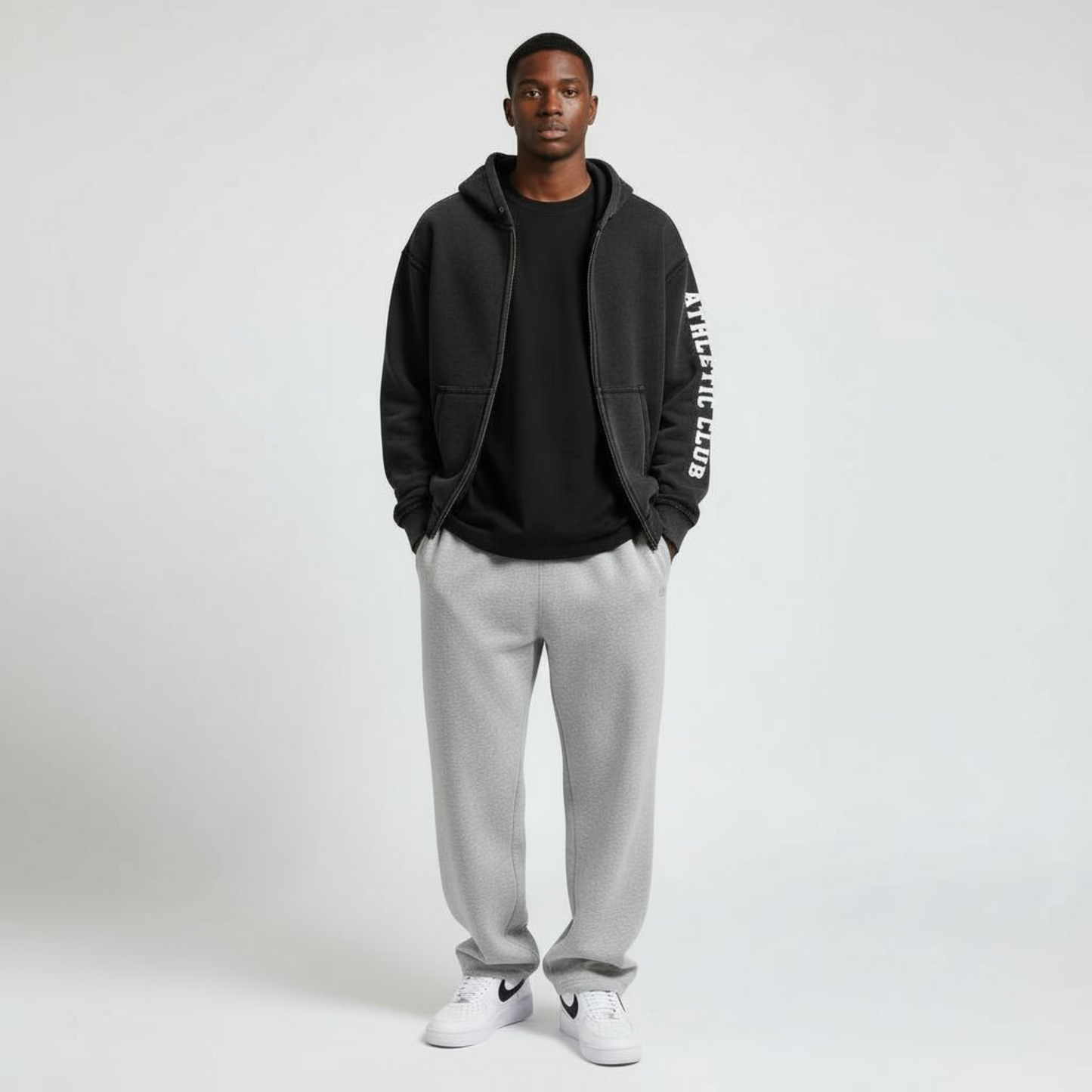 IGYB Athletic Club Zip-Up Hoodie in Vintage Wash Black