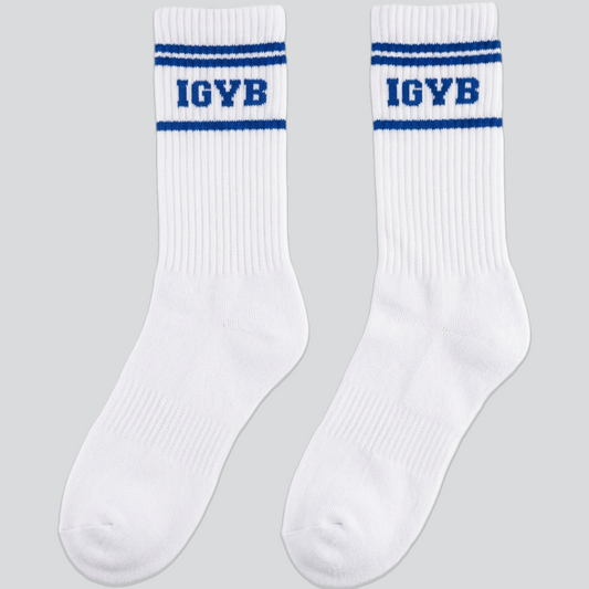 Unisex IGYB Varsity Socks | White x Blue Stripes