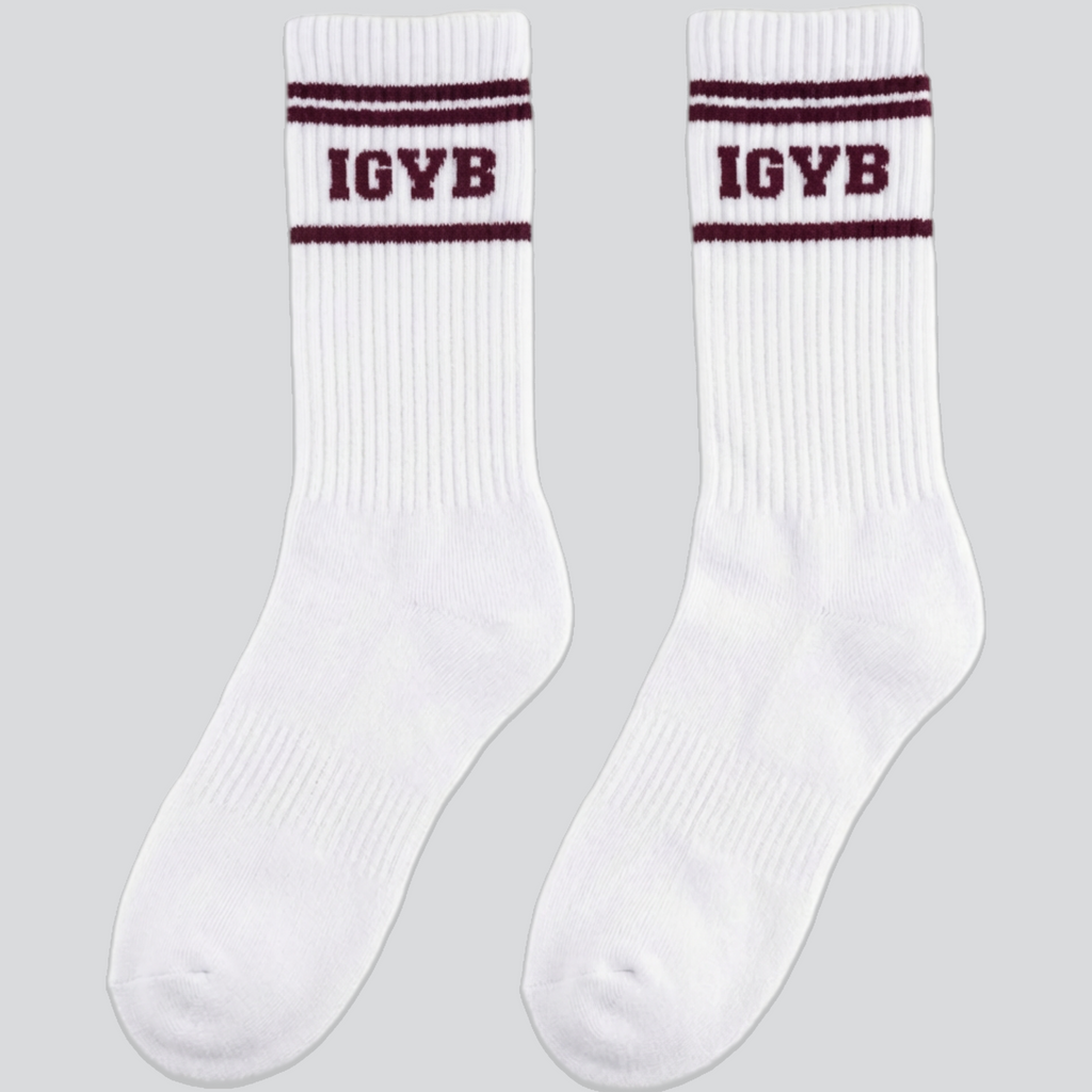 Unisex IGYB Varsity Socks | White x Maroon Stripes