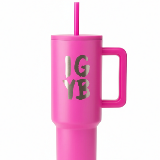 "Aura" 40 oz Large Insulated Stainless Steel Tumbler with Handle & Straw